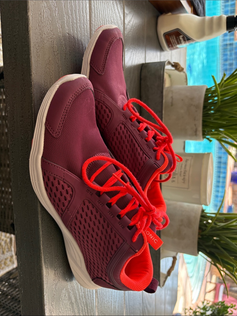 Women's Vionic Athletic Sneakers in Burgundy with Red Accents